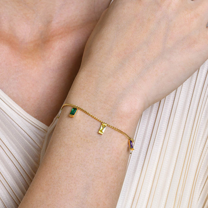 Collier de bracelets plaqués or de Zircon d'incrustation de placage d'acier inoxydable de rectangle de style simple