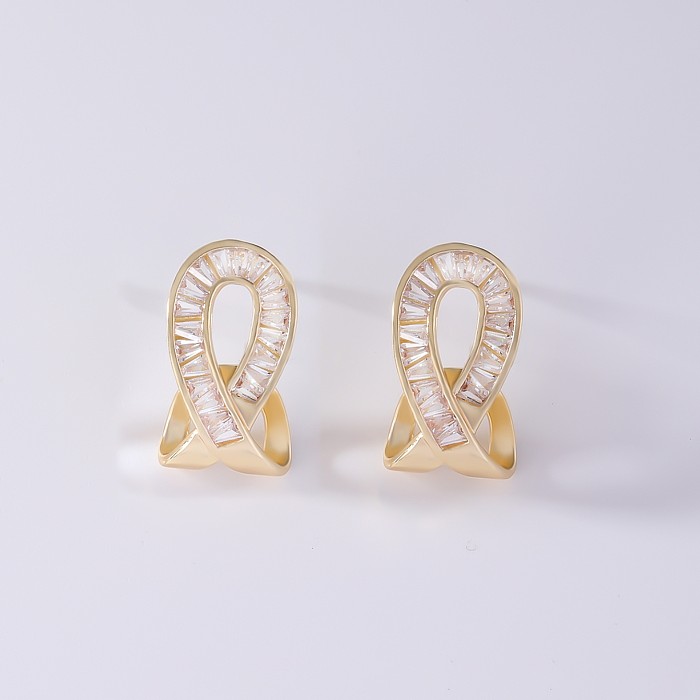1 Pair Simple Style Shiny Geometric Inlay Copper Zircon Ear Studs