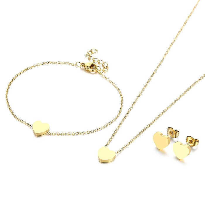 Simple Style Heart Shape Titanium Steel Plating 18K Gold Plated Rose Gold Plated Bracelets Earrings Necklace