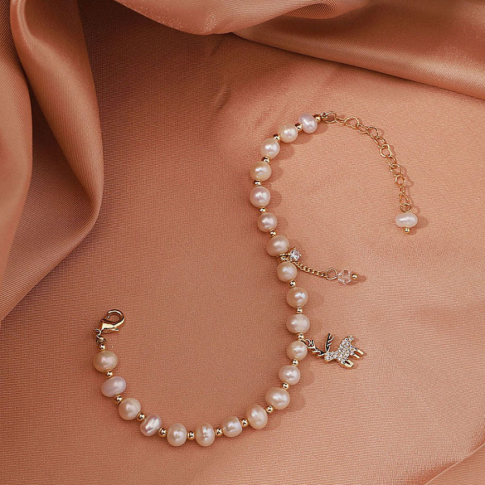 Bracelets élégants en perles de cuivre avec perles d'eau douce d'élan