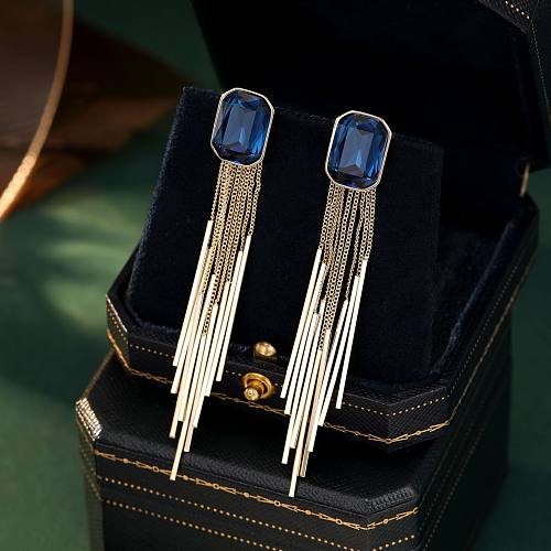1 Paar elegante Quasten-Inlay-Ohrringe aus Kupfer mit künstlichen Edelsteinen