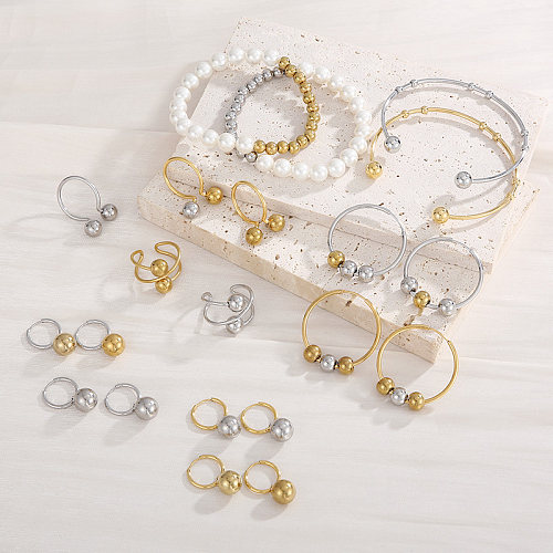 IG Style Schlichter Stil, rund, Titanstahl, Perlenbeschichtung, 18 Karat vergoldet, Ringe, Armbänder, Ohrringe
