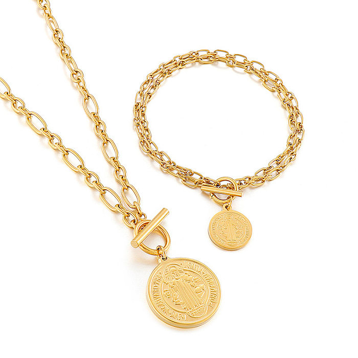 Conjunto de joyas de acero inoxidable con moneda Simple, collar, pulsera Hipster Hip-hop europeo y americano