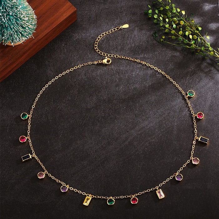 1 peça de colar de zircão com incrustações de cobre em bloco colorido da moda