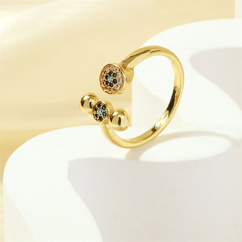 IG Style Cool Style Geometric Round Copper Plating Inlay Zircon 18K Gold Plated Open Rings