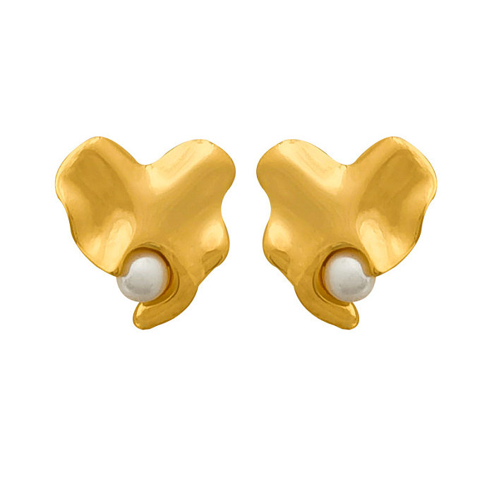 1 par de pérolas artificiais em forma de coração, design original, revestimento de cobre, incrustações de orelha