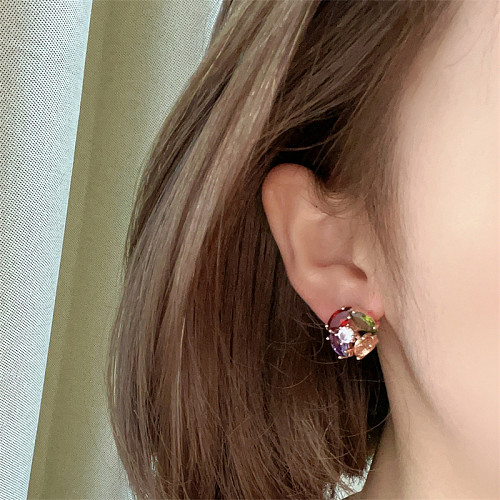 1 Pair Casual Simple Style Shiny Water Droplets Flower Plating Inlay Copper Zircon Rose Gold Plated Ear Studs