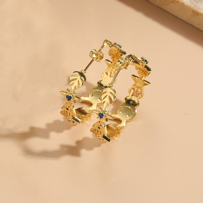 1 Piece Elegant Luxurious Classic Style Leaf Star Plating Inlay Copper Zircon 14K Gold Plated Earrings