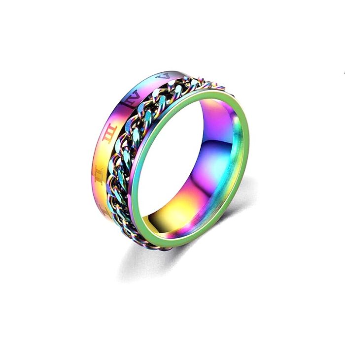 Rotatable Titanium Steel Chain Ring Roman Numerals Stainless Steel Ring
