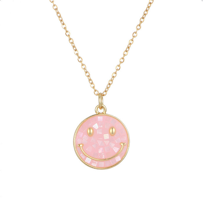 Fashion Smiley Face Copper Gold Plated Shell Pendant Necklace