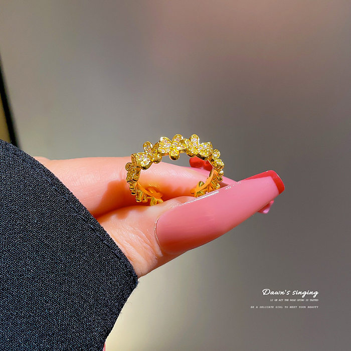 1 Piece Fashion Crown Brass Plating Zircon Open Ring