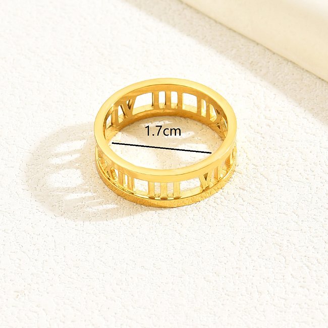 Wholesale Basic Vacation Solid Color Roman Numeral Stainless Steel Plating Hollow Out 18K Gold Plated Rings