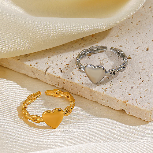 IG estilo coração dá forma ao chapeamento de aço inoxidável anéis abertos banhados a ouro 18K