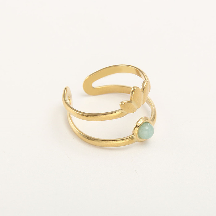 Simple Style Solid Color Stainless Steel Gold Plated Natural Stone Open Ring In Bulk