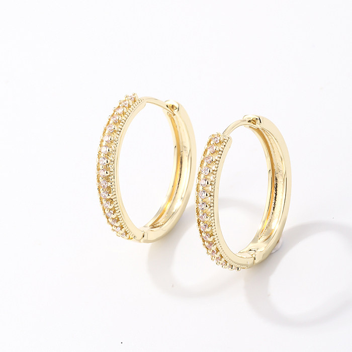 1 Pair Simple Style Geometric Round Plating Inlay Copper Zircon Hoop Earrings