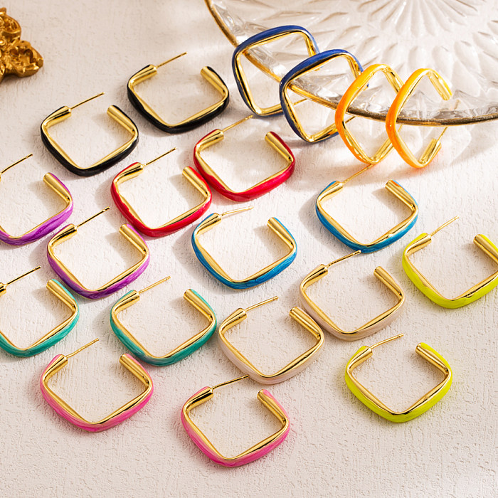 1 Pair Simple Style Square Enamel Copper 18K Gold Plated Ear Studs