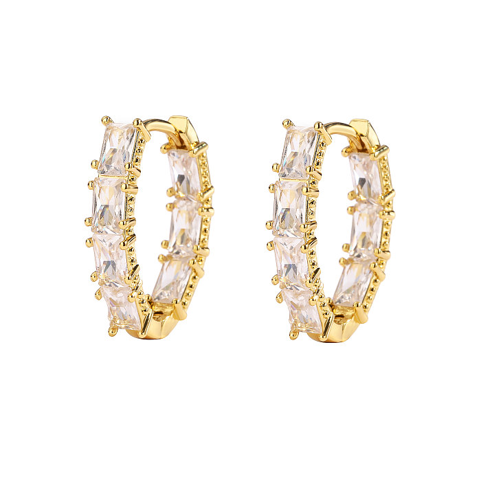 1 Pair Elegant Luxurious Shiny V Shape Plating Hollow Out Inlay Copper Zircon 18K Gold Plated Earrings