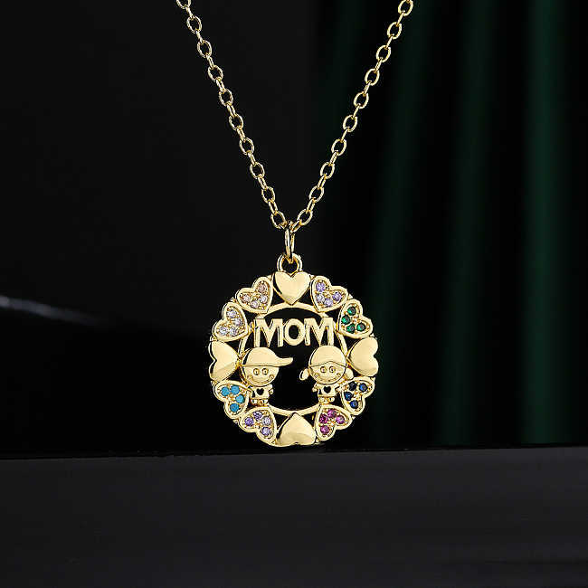 Fashion Disc Pendant Copper Plated 18K Gold Zircon Necklace