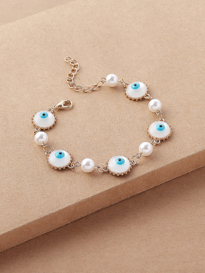 Pulseras de perlas artificiales con esmalte de cobre, ojo de moda, 1 pieza