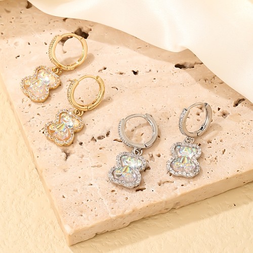 1 Pair Casual Cute Round Bear Plating Inlay Copper Zircon White Gold Plated Gold Plated Drop Earrings