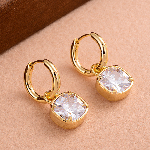1 Paar elegante, schlichte, quadratische Ohrringe mit Inlay-Kupfer-Zirkon-Vergoldung und 14-Karat-Vergoldung