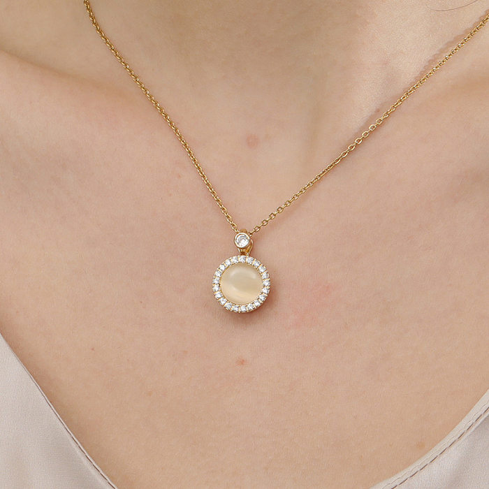 Elegant Round Copper Opal Zircon Pendant Necklace In Bulk