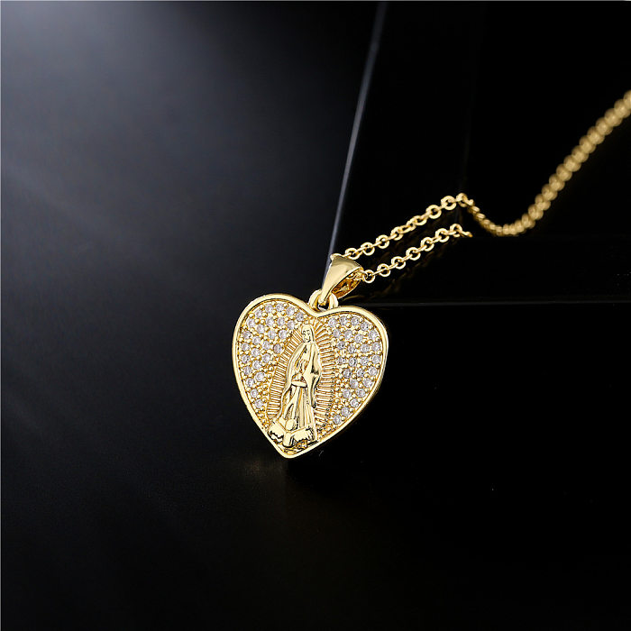 Europe And America Jewelry Copper Micro-inlaid Zircon Virgin Mary Pendant Golden Necklace