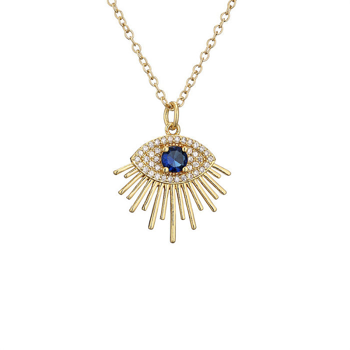 Vintage Style Eye Copper Plating Inlay Zircon Pendant Necklace