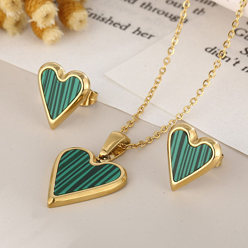 Fashion Heart Shape Titanium Steel Plating Shell Earrings Necklace