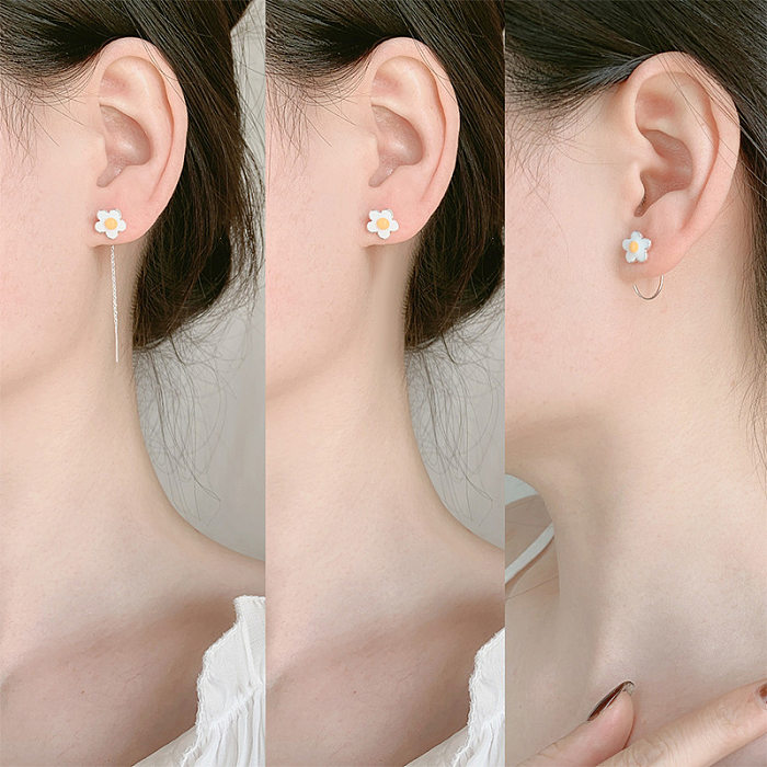 1 Pair Cute Sweet Flower Epoxy Copper Earrings