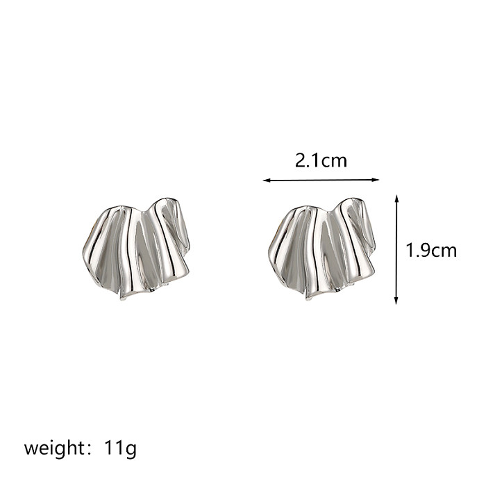 1 Pair Simple Style Irregular Solid Color Plating Pleated Copper 18K Gold Plated Silver Plated Ear Studs