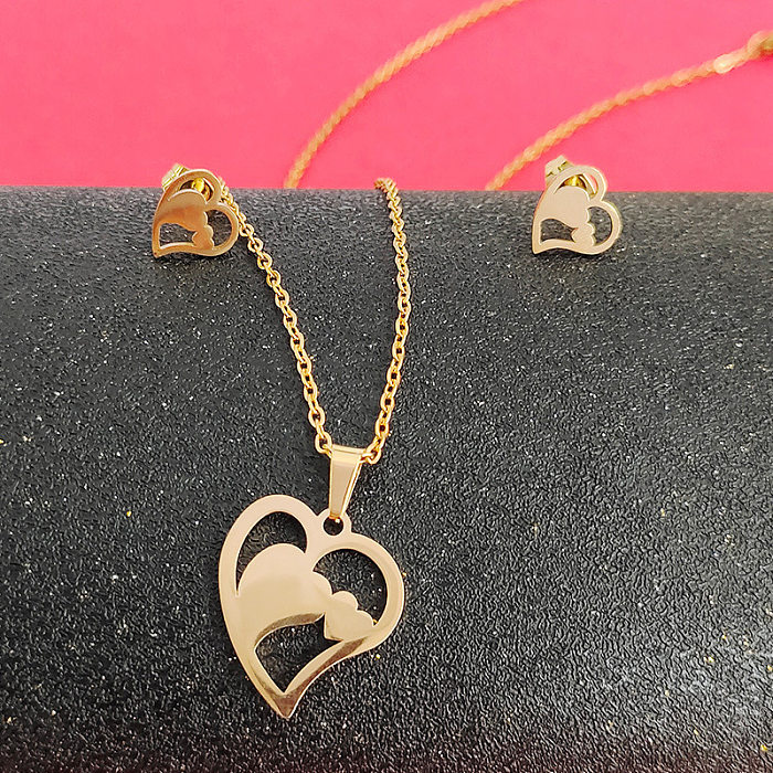 Fashion Heart Shape Titanium Steel Plating Earrings Necklace