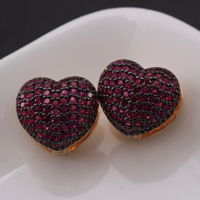 1 Pair Simple Style Heart Shape Plating Inlay Copper Zircon Gold Plated Ear Studs