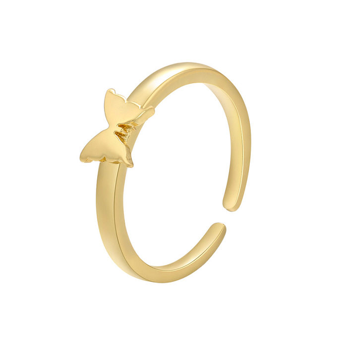 Anillo de oro de 18 quilates chapado en cobre brillante, anillo de pareja con patrón de mariposa y avión relámpago