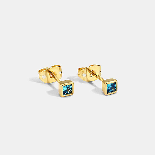 1 Pair Simple Style Square Plating Inlay Brass Zircon Gold Plated Ear Studs