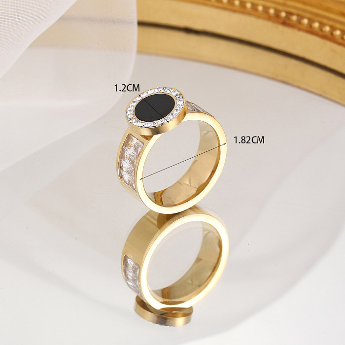 Retro Round Stainless Steel Rings Inlay Zircon Stainless Steel Rings 1 Piece