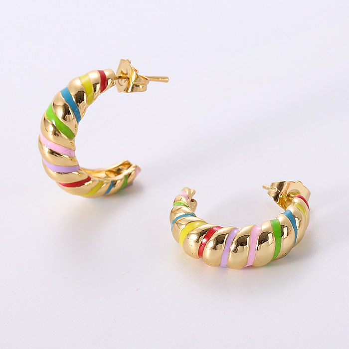 1 Pair Casual Simple Style C Shape Epoxy Plating Copper 24K Gold Plated Ear Studs