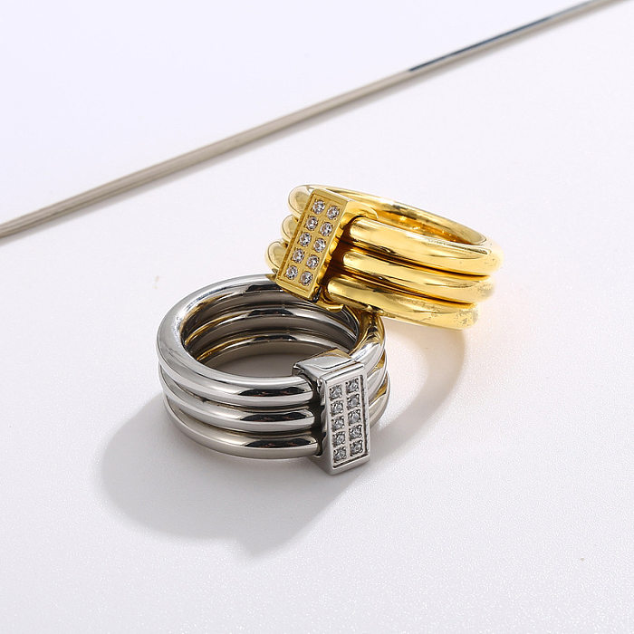 Mode japonaise et coréenne et accessoires à la mode en gros en acier inoxydable galvanisé or 18 carats trois anneaux CNC diamant bague pour femme