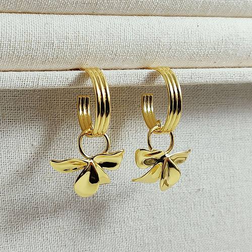 1 paire de boucles d'oreilles pendantes en cuivre plaqué or, Style Simple, fleur plaquée