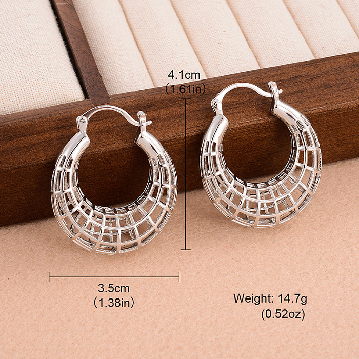 1 paire de boucles d'oreilles en cuivre plaqué or 18 carats, Style classique, couleur unie, ajouré