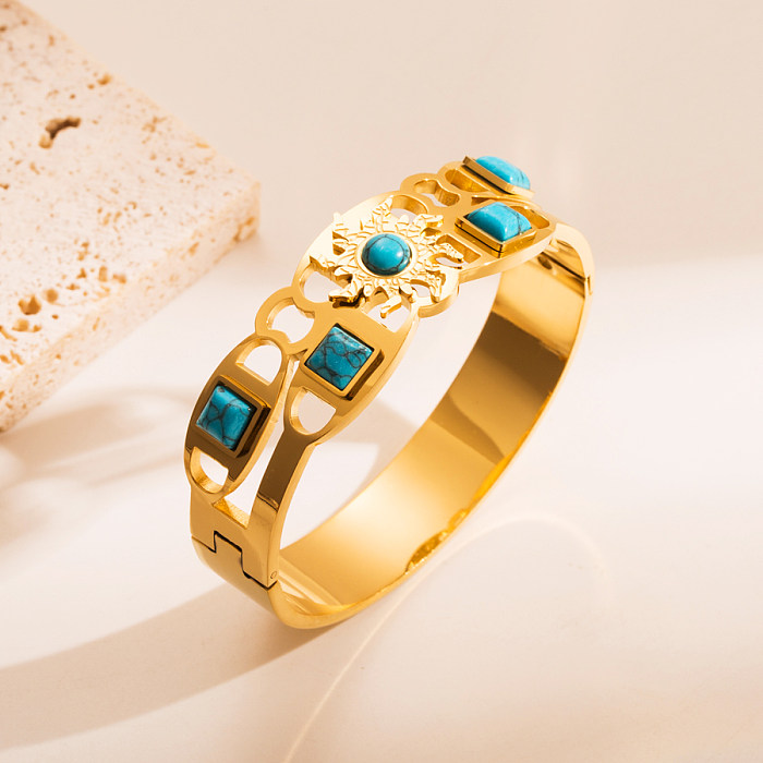 1 Piece Fashion Stainless Steel Inlay Turquoise Bangle
