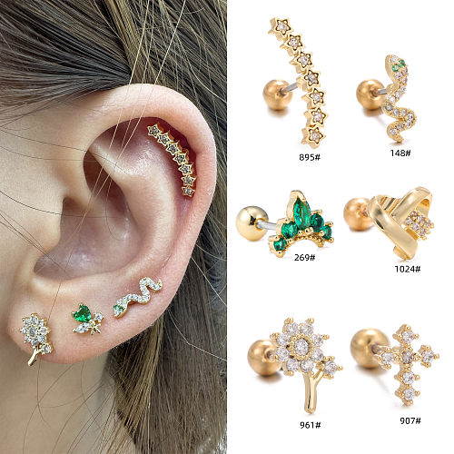 1 Piece IG Style Simple Style Animal Heart Shape Flower Plating Inlay Brass Zircon 18K Gold Plated White Gold Plated Ear Studs
