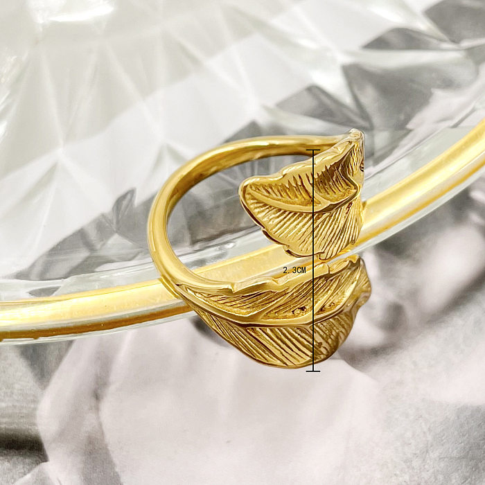 Elegant Leaf Stainless Steel Plating Open Ring