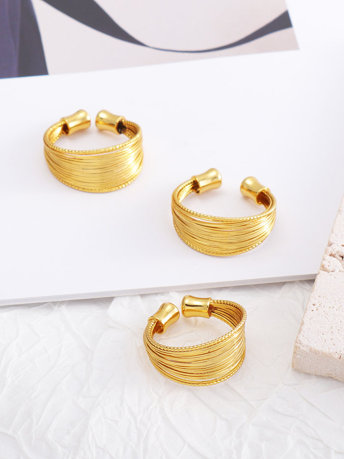 Hip-hop streetwear cor sólida cobre brilhante metálico 18K anéis abertos banhados a ouro