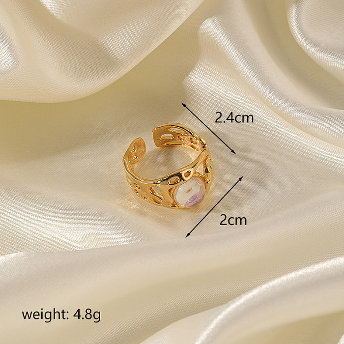 Vintage Style Simple Style Oval Copper Plating Hollow Out Inlay Glass 18K Gold Plated Open Rings