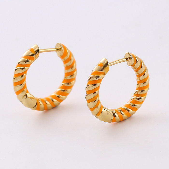 1 Pair Sweet Spiral Stripe Enamel Plating Copper 24K Gold Plated Hoop Earrings