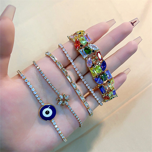 Casual Vintage Style Round Devil'S Eye Square Copper Plating Inlay Zircon Gold Plated Bracelets