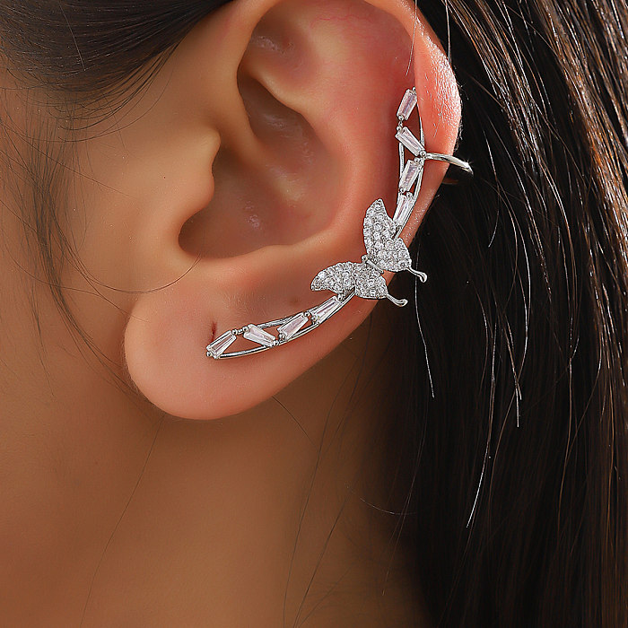 1 Piece Vacation Butterfly Inlay Copper Zircon Ear Cuffs