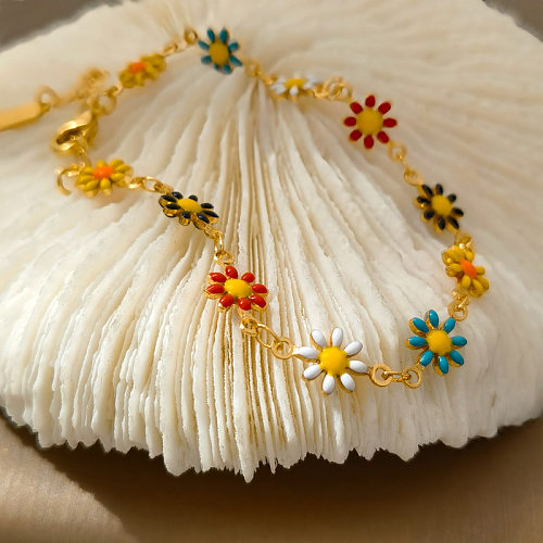 Collier de Bracelets pour femmes plaqués cuivre, fleur pastorale, 1 pièce
