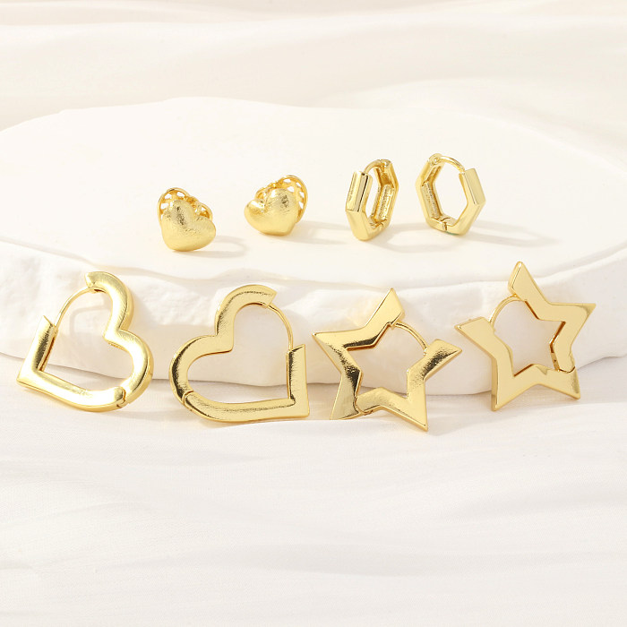 1 Pair Romantic Simple Style Pentagram Geometric Heart Shape Plating Copper 18K Gold Plated Earrings